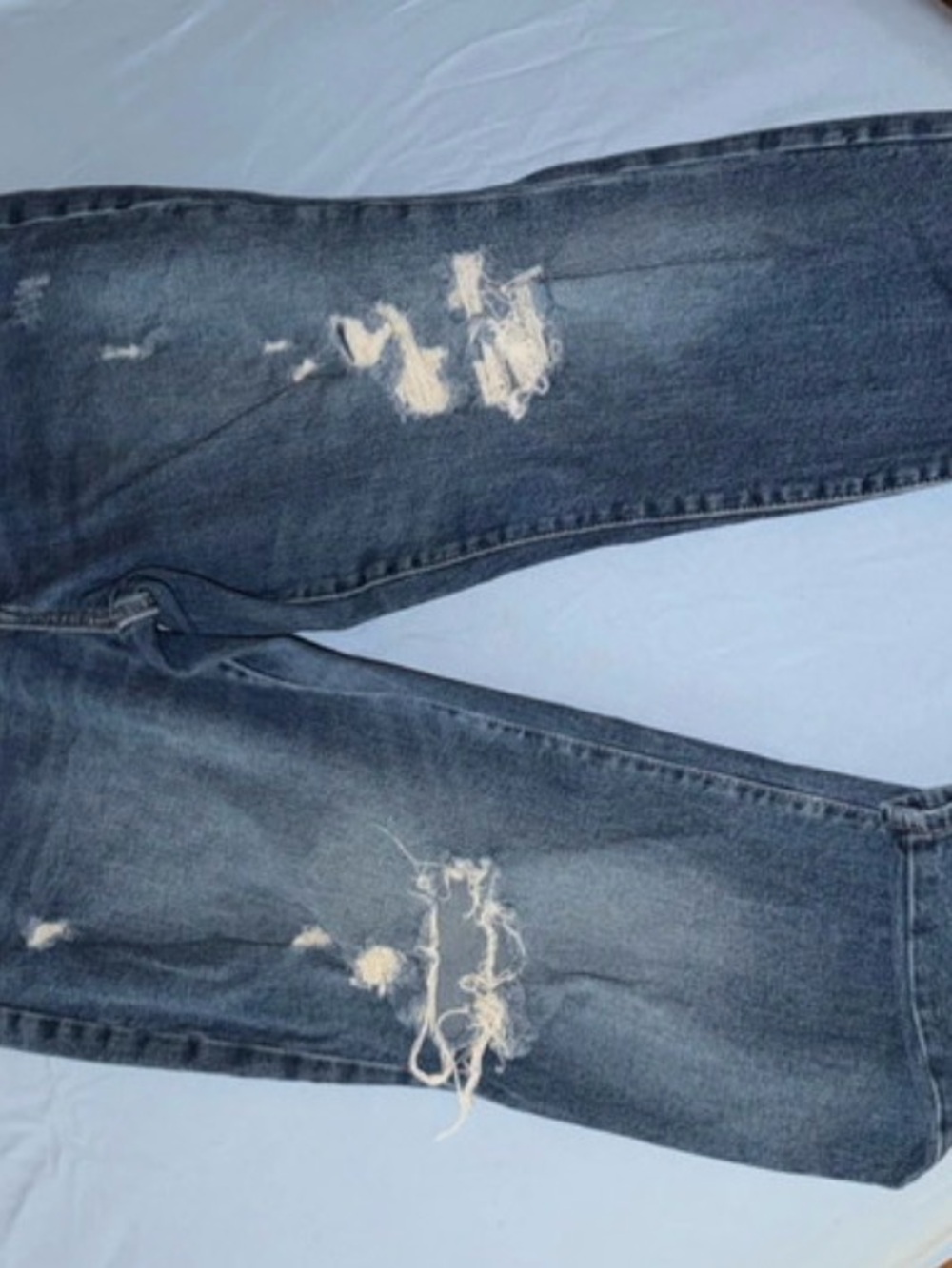 Old Navy Men's Dark Blue Distressed Straight Jeans